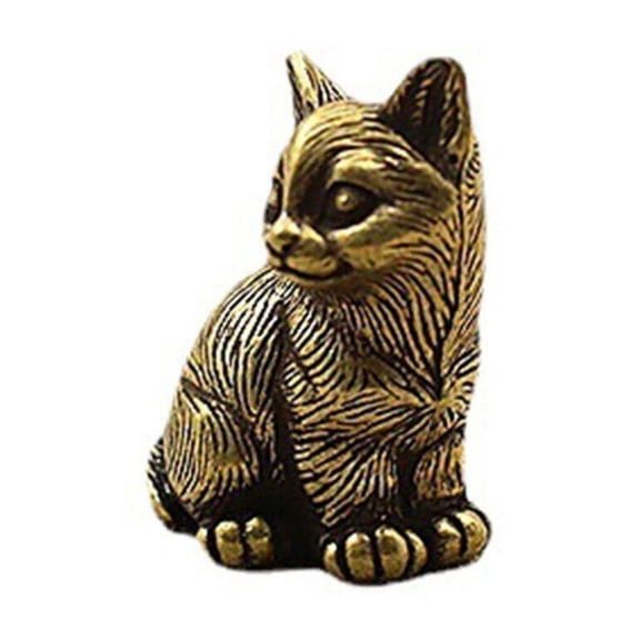 Brass Cat Figurine Statue, Small Cute Kitten Sculpture, Elegant and Charming Animal Figurines for Home, Office, and Desktop Decoration, Gift for Cat Lovers, Collectible Brass Decor