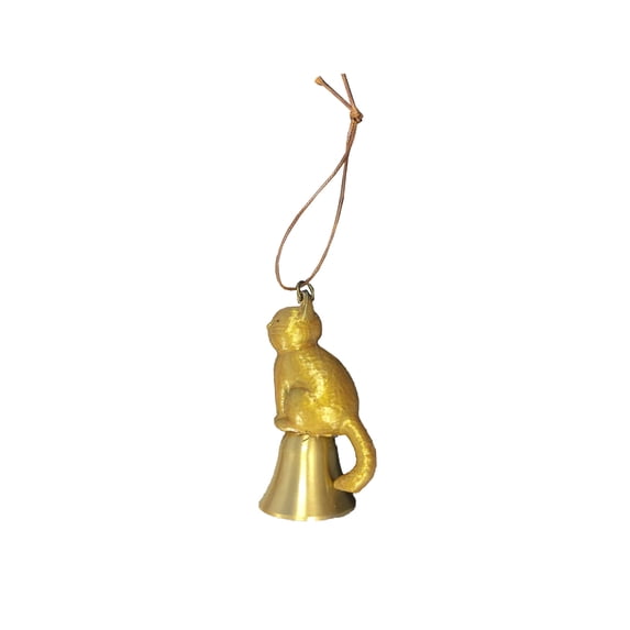 Brass Cat Wind Chimes with Bell, Metal Hanging Door Ornament for Home Garden Yard Patio Decoration, Vintage Style Animal Art Sculpture Pendant