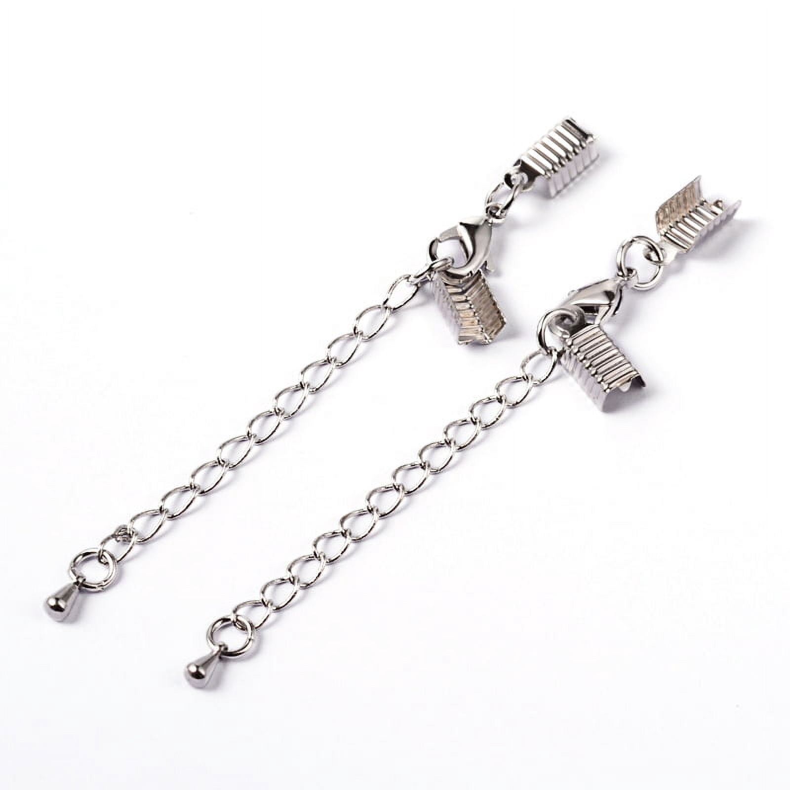 Brass Chain Extender with Clasp & Clip Ends Set Lobster Claw Clasp and Cord Crimp Nickel Free Platinum Chain: 50x3.5mm Hole: 1.5mm Clasp: 12x7.5x3mm Cord Crimp: 13x5mm