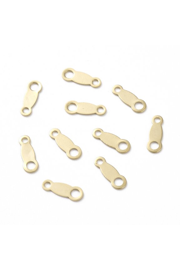 Brass Chain Tabs Chain Extender Connectors Long-Lasting Plated Real 24K Gold Plated 9x3x0.5mm Hole: 1.8mm and 1.2mm