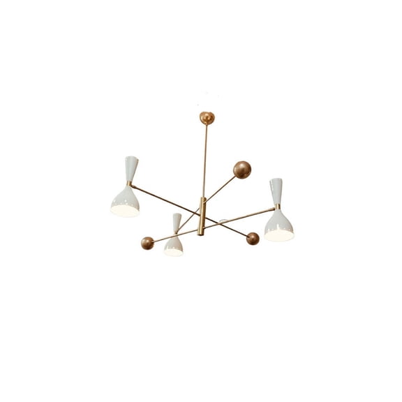 Brass Chandelier Orbitale 3 Rotating Balanced Arms, Stilnovo Style, Twin Shades