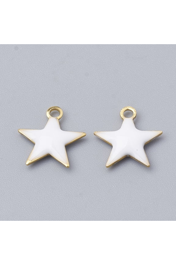 Brass Charms Enamelled Sequins Raw(Unplated) Star White 10.5x10x1.5mm Hole: 1mm