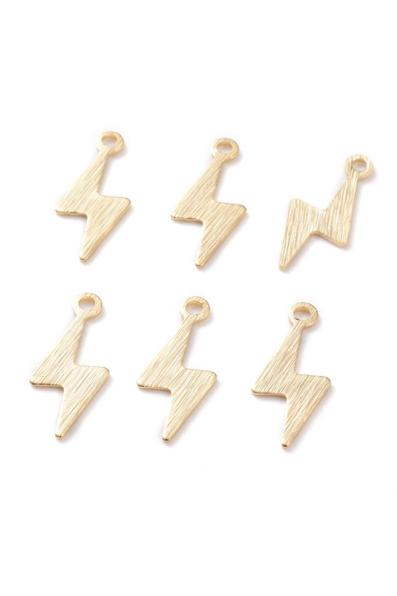 Brass Charms Lightning Real 24K golden Plated 14x5.5x0.5mm Hole: 1mm