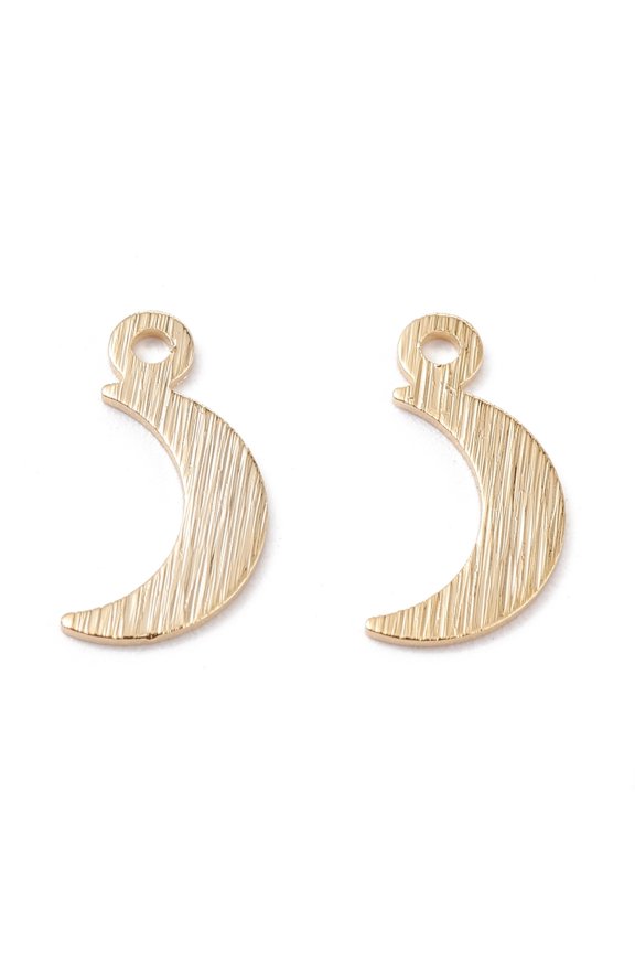 Brass Charms Long-Lasting Plated Moon Real 24K Gold Plated 11.5x5.5x0.4mm Hole: 1mm