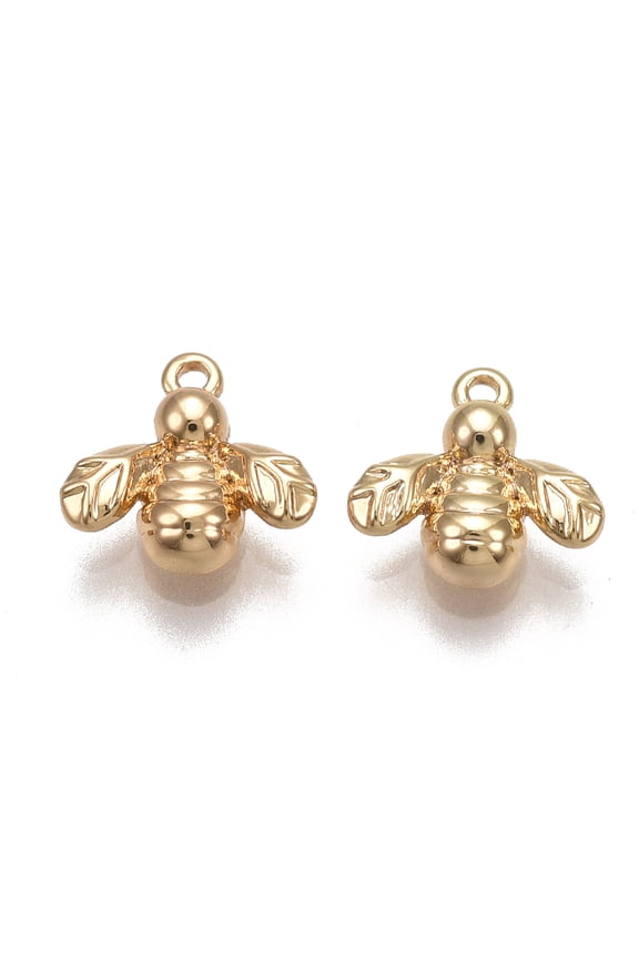 Brass Charms Nickel Free Real 18K Gold Plated Bee 8x8x2mm Hole: 0.8mm DIY