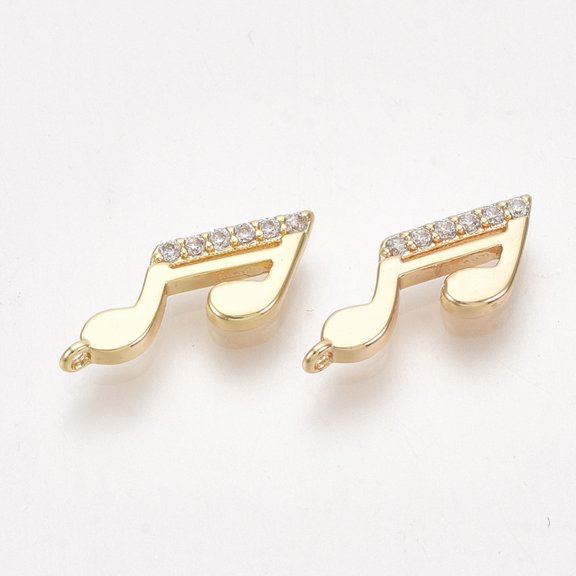Brass Charms with Cubic Zirconia Musical Note Clear Nickel Free Real 18K golden Plated 5.5x13x1.5mm Hole: 0.8mm