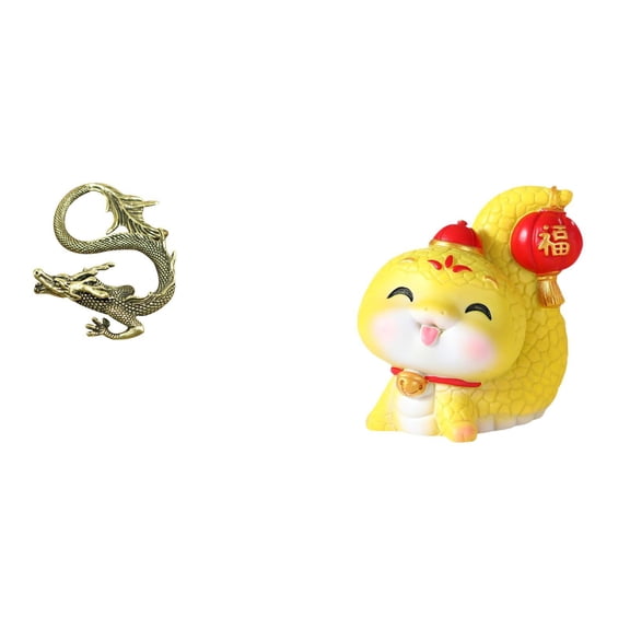 Brass Chinese Miniatures Tabletop Ornament Cartoon Snake Statue Resin Material Miniature Decor for Bedroom Office Shelf