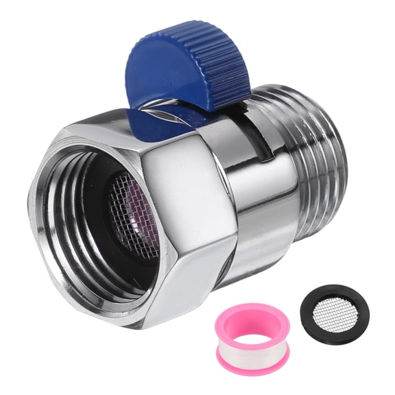 Brass Chrome G1/2" Shower Control Valve Water Pressure Regulator with PTFE Tape (Polished Silver & Blue, 39mm/1.54")