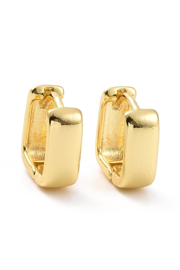 Brass Chunky Square Hoop Earrings for Women Cadmium Free & Lead Free Light Gold 12x11x4.5mm Pin: 1mm