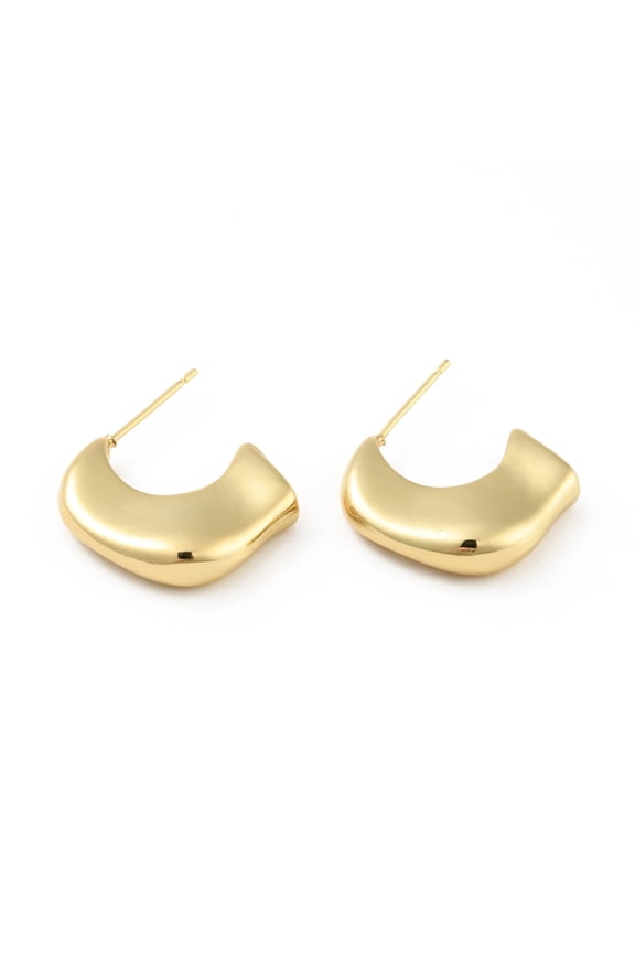 Brass Chunky Stud Earrings Half Hoop Earrings for Women Real 18K Gold Plated 20x19x5mm Pin: 0.7mm