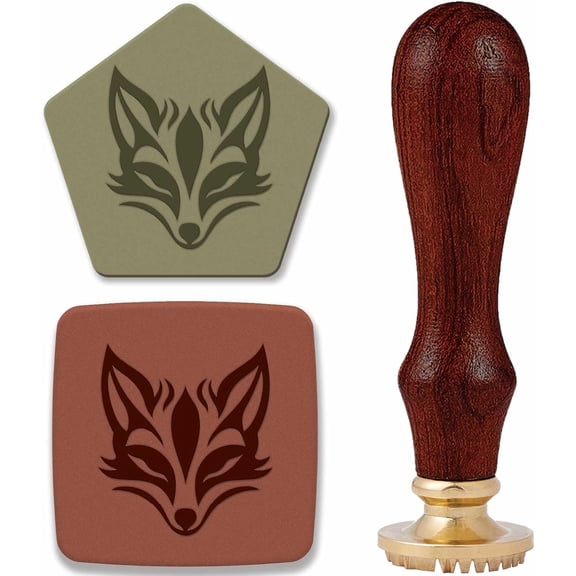 Brass Clay Seal Stamp Set 1Pc Golden Tone Sealing Stamp Solid Brass Head with 1Pc Wood Handle For Unique Imprints on Ceramics and Other Soft Materials Fox 75mm head: 12mm thick stamps: 25.4mm