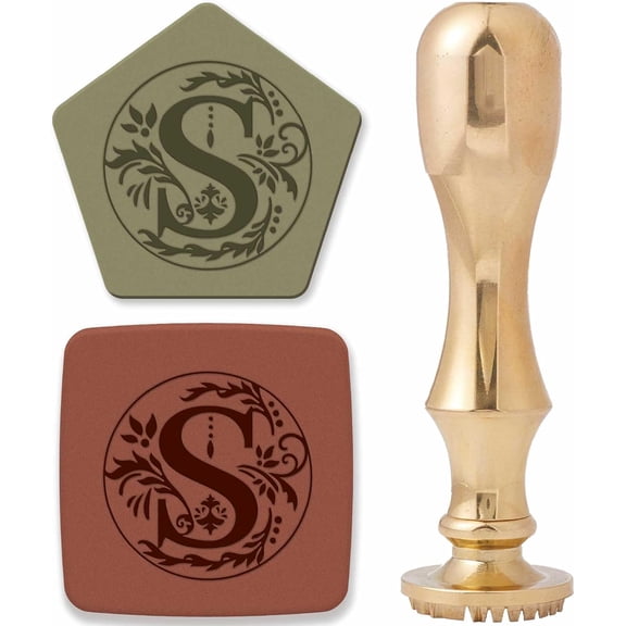 Brass Clay Seal Stamp Set 1Pc Golden Tone Sealing Stamp Solid Brass Head with 1Pc Handle for Creating Unique Imprints on Clay Letter S 75mm