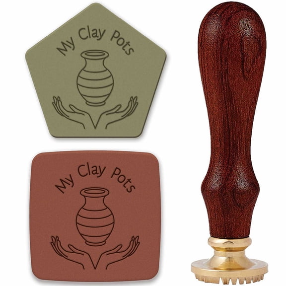 Brass Clay Seal Stamp Set Tone Sealing Stamp Solid Head with Handle For Unique Imprints on Ceramics Bottle 75mm head: 12mm thick stamps: 25.4mm