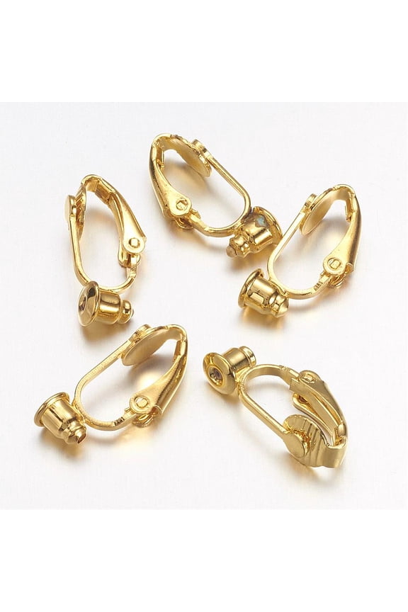 Brass Clip-on Earring Converters Findings for Ears golden color Nickel Free 6mm wide 19mm long 9mm thick hole: 1mm