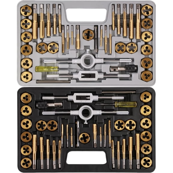Brass Coated 80 Piece Set and Metric Thread Tapping Set, Metric Standard Rethreading Tool Set, Coarse and Fine Threads for Cutting External and Internal Threads, with Box Basic Repair Tool Set
