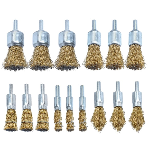 Brass Coated Wire End Brush Set,Wire Brush for Cleaning Rust Stripping Paint Removal Deburring,6mm Shank for Drill (15pack)
