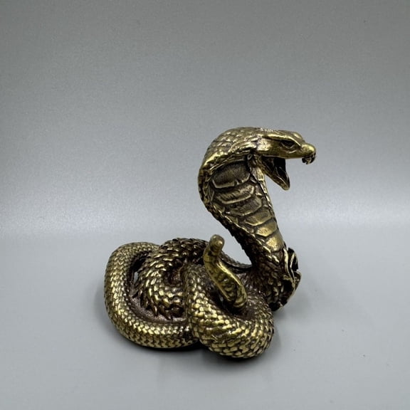 Brass Cobra Snake Figurine Chinese Zodiac Animal Statue Decoration Vintage Style Collectible Ornament for Home or Office