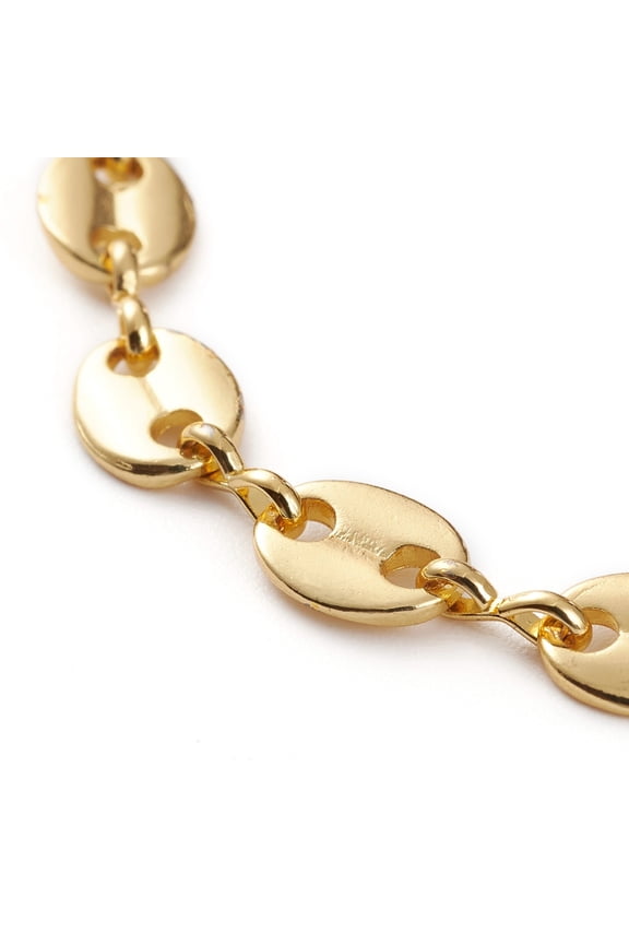 Brass Coffee Bean Chain Bracelets with 304 Stainless Steel Lobster Claw Clasps Golden 7-1/2 inch(19cm)