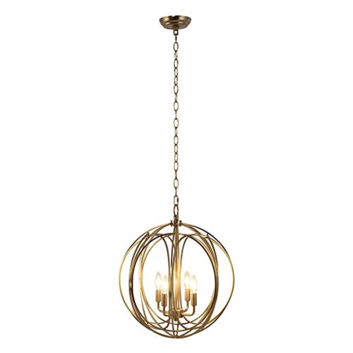 Satin Brass 4-Light Globe Chandelier with Candle Bulbs