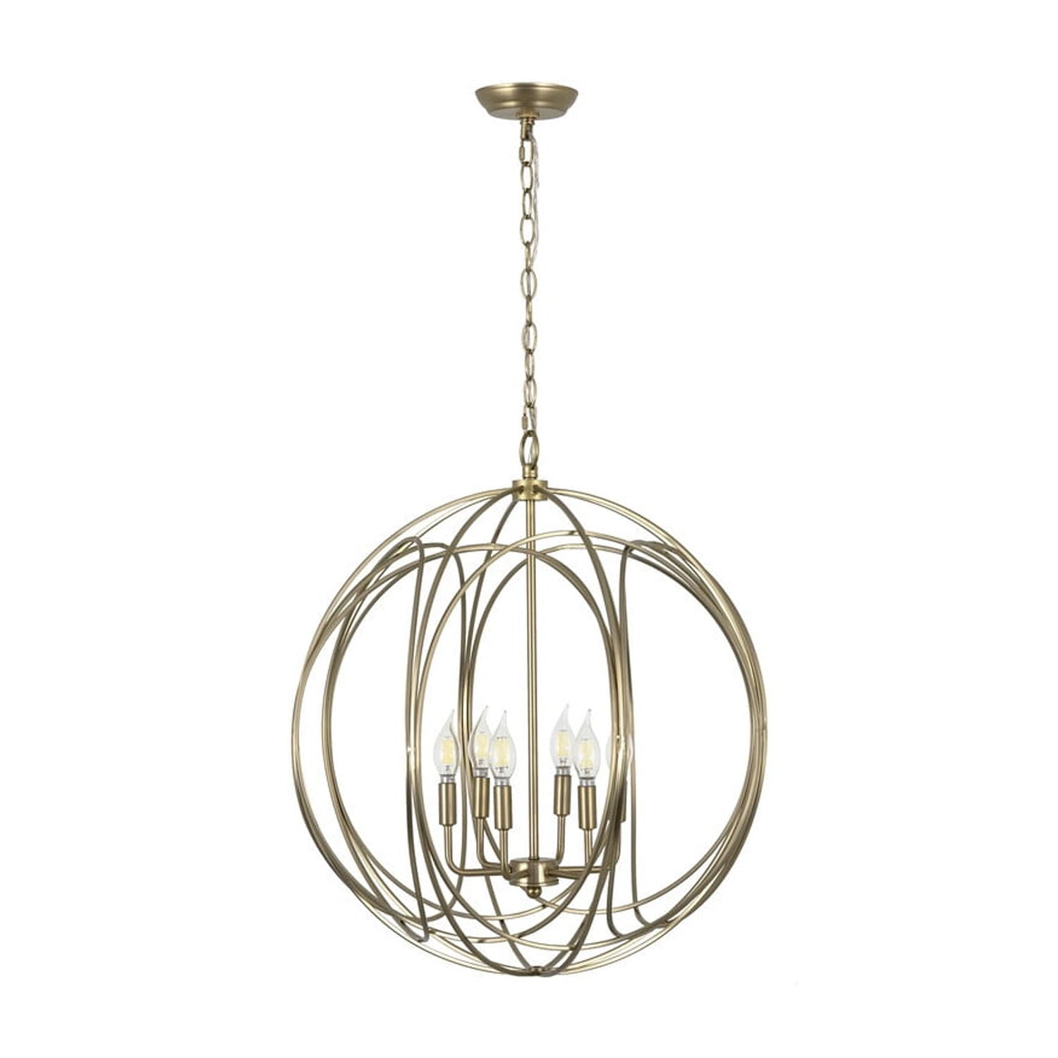 Satin Brass 6-Light Globe Chandelier with Adjustable Height
