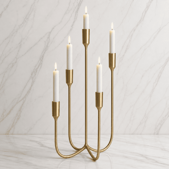 Brass Color Hand-Forged Taper Candle Candelabra for 5 Candles