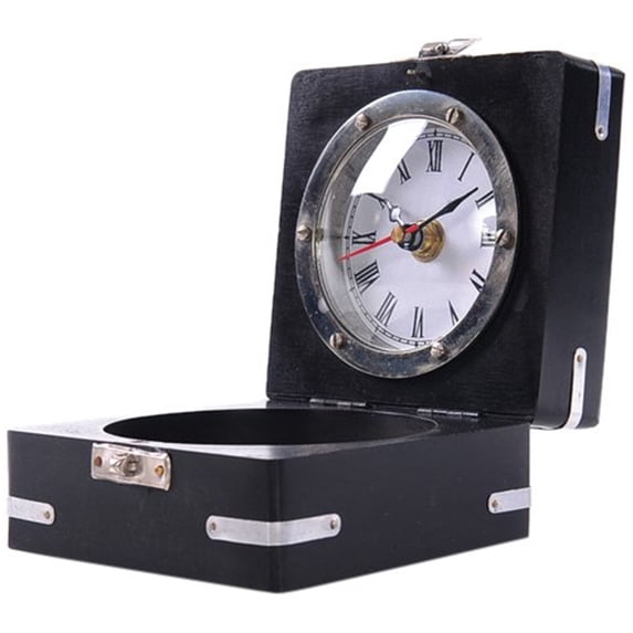Brass Compass & Clock W/Wooden Case