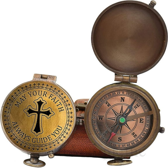 Brass Compass Cross and May Your Faith Always Guide You Engraved. Keepsake Confirmation Gift Ideas, Heavenly Gift of Faith. The Perfect Baptism, Missionary, Birthday.