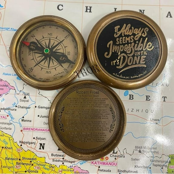 Brass Compass Engraved IT Always Seems JAPSSIBLE Until It's Done Compass Gift for Men & Women Baptism Confirmation Communion Compass for Boys Graduation Gift