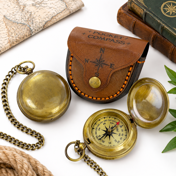 Brass Compass Gift – Antique Edition 2 Keepsake for Men, Graduation, Birthday, Desk Decor