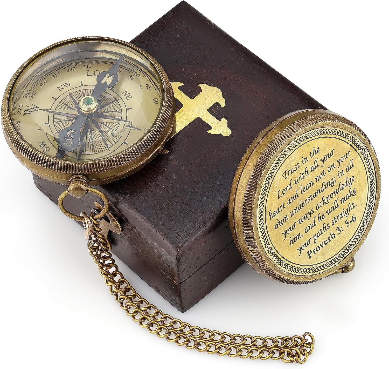 Brass Compass Gift with Display Box - Engraved Scripture Prayer Compass Religious Gift for Men \u0026 Women - Baptism, Confirmation, Communion Compass for Boys Graduation Gift