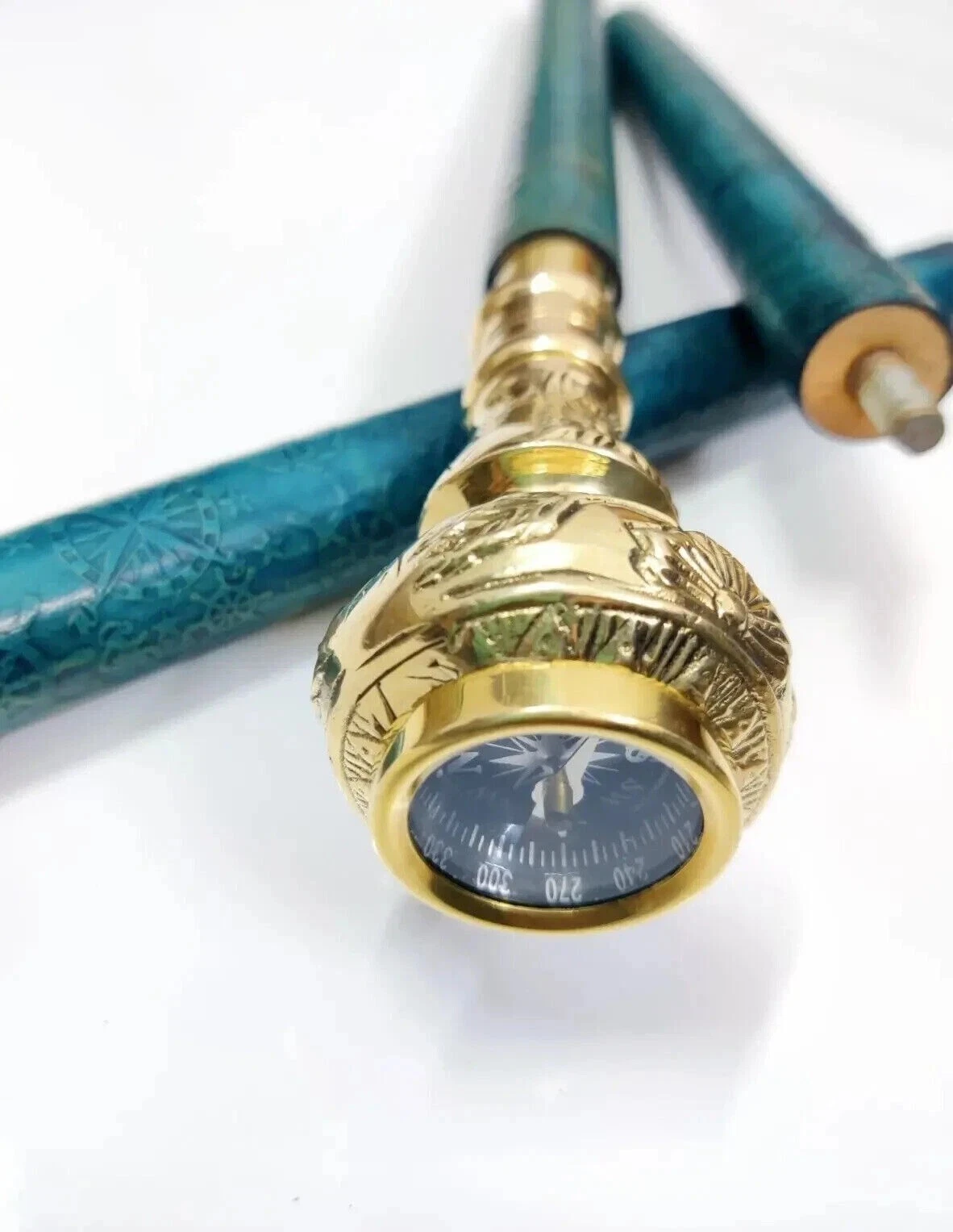 Compass Handle Wooden Walking Stick Cover with Leather for Men and ...