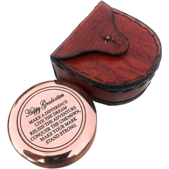 Brass Compass Happy Graduation Quote - Graduation Gifts - Inspirational Gift- Corporate Gift - Unusual Gift - Keepsake - Nautical Gift - Pocket Compass - Vintage Style Compass