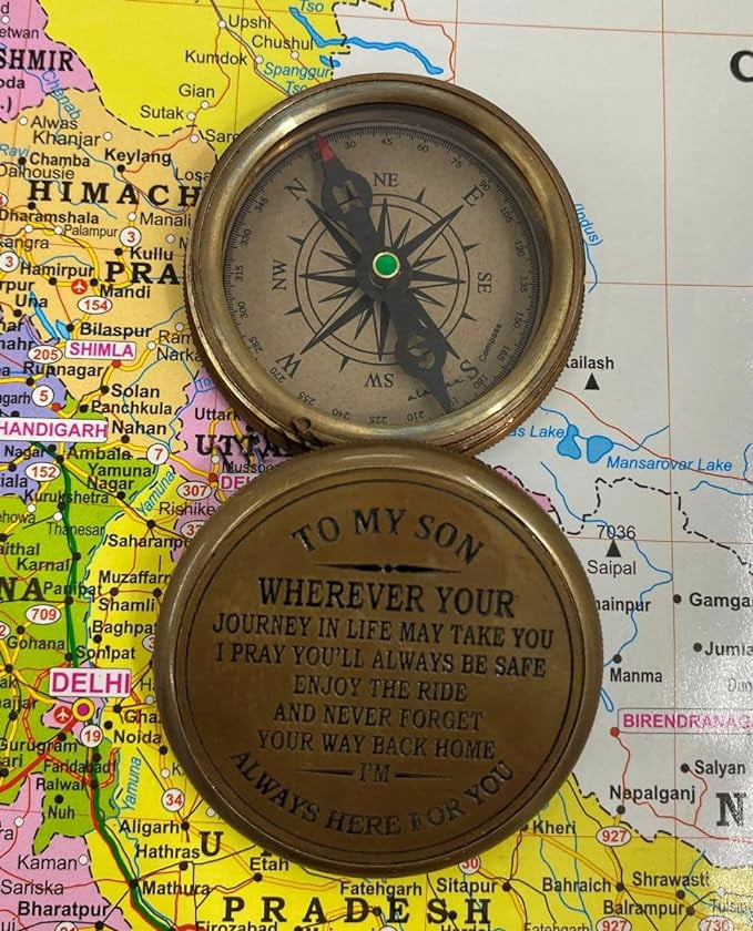 Brass Compass Compass –to My Son Always her for You Engraved Compass Boating Compass, Wedding Gift Gifts Graduation Day Gifts for Son Brown Antique 3 Inch