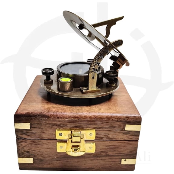 Brass Compass with Marine Boat Gift Box Antique Brass Sundial Compass, Nautical Sun Clock, Pirate Ship Replica Watch for Nautical Enthusiasts