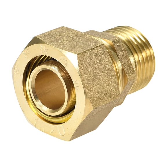 Brass Compression Tube Fitting Connector Adapter 20mm Tube OD x 1/2 G Male Gold Tone 1pcs