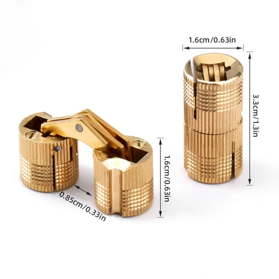 Brass Concealed Invisible Barrel Hinges Cylindrical Hidden Cabinet Furniture Hinges 180 Degree Opening Angle for DIY Jewelry Box Furniture Hand, 16MM, Pack of 1