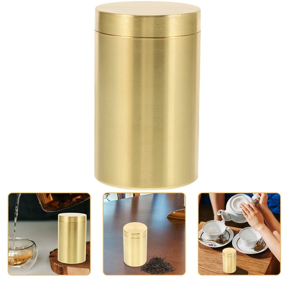 HONITANO Square Simple Design Storage Jar Golden 1Pcs