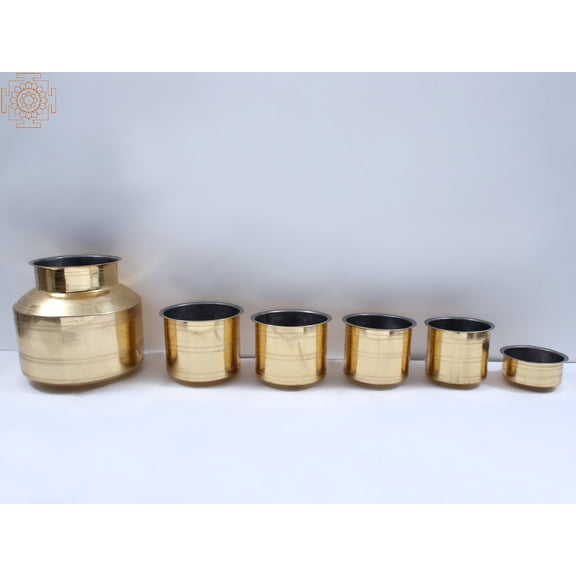 Brass Cooking Pots with kalash Set (Set Of Six)