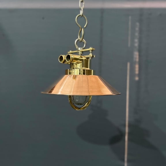 Brass & Copper Ship Pendant Light | Marine Bulkhead Ceiling Lamp.