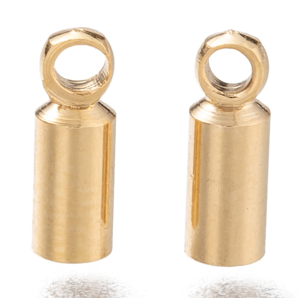 Brass Cord Ends Cadmium Free Lead Free Long-Lasting Plated Real 24K Gold Plated 8x2.5mm Hole: 1.3-1.4mm Inner Diameter: 2mm
