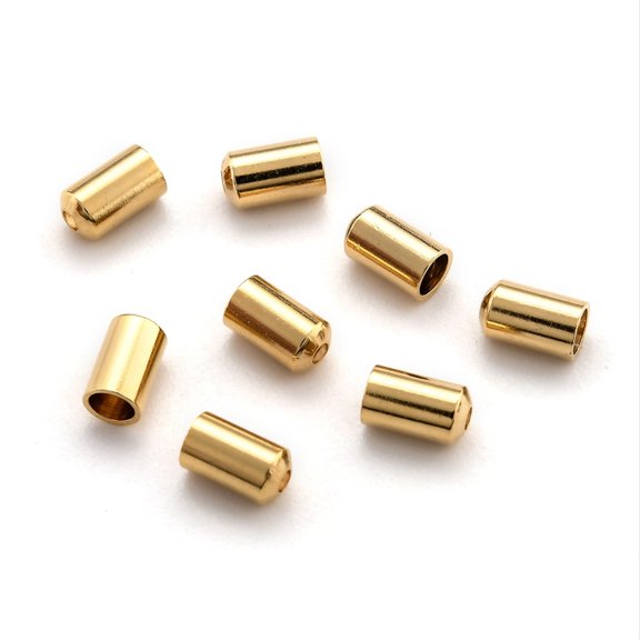 Brass Cord Ends End Caps Long-Lasting Plated Cadmium Free & Lead Free Column Real 24K Gold Plated 5x3mm Hole: 1mm Inner Diameter: 2.2mm
