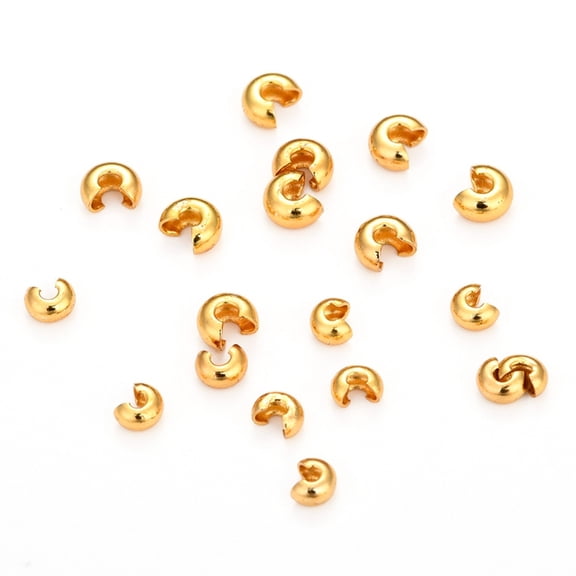 Brass Crimp Bead Covers Long-Lasting Plated Round Real 18K Gold Plated 3mm Hole: 1mm
