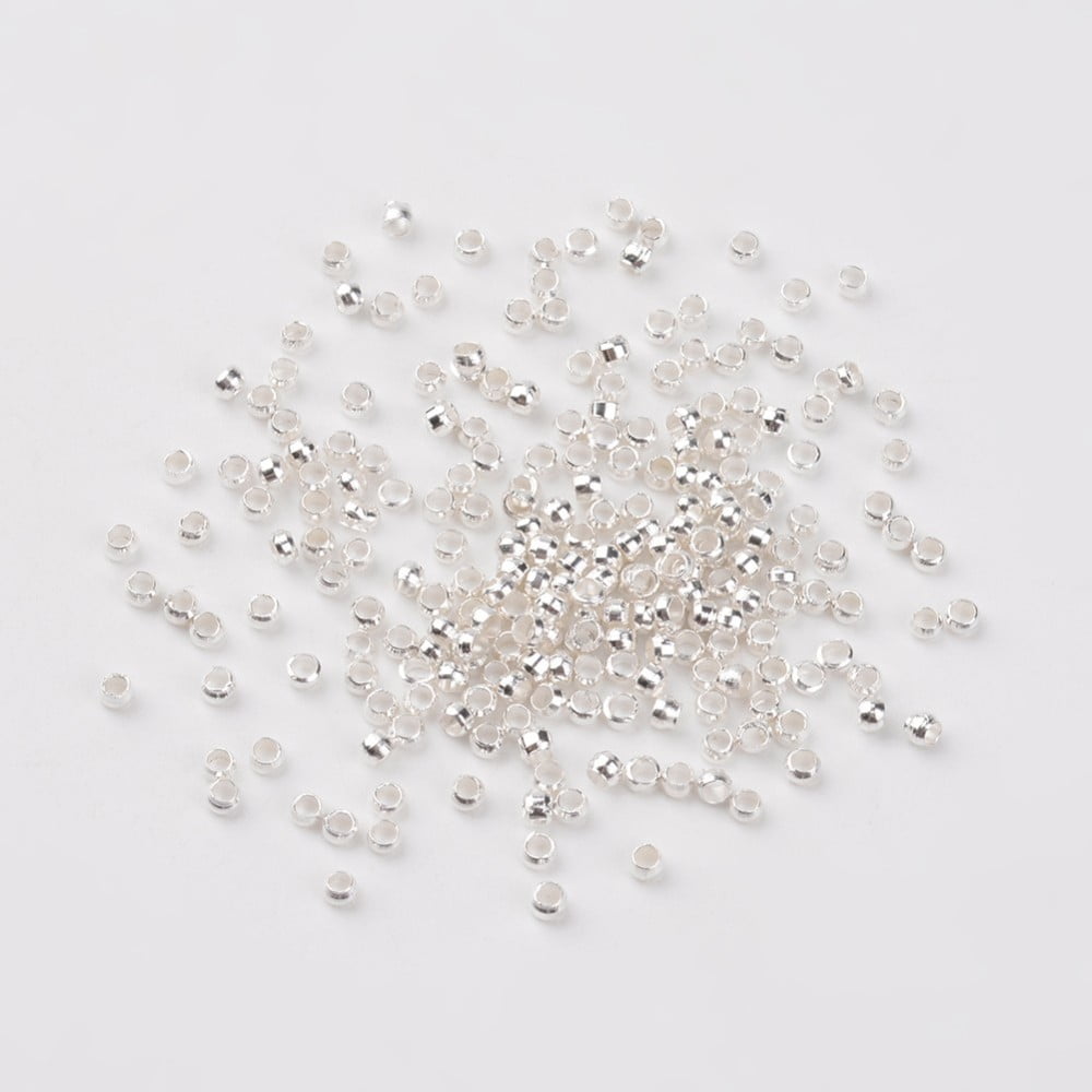 Brass Crimp Beads Cadmium Free & Nickel Free & Lead Free Rondelle Silver color Plated about 2mm in diameter 1.2mm long hole: about 1.2mm
