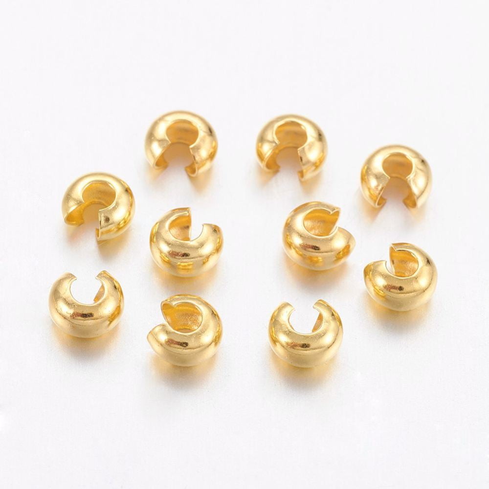 Brass Crimp Beads Covers Nickel Free Golden Color Size: 5mm In Diameter Hole: 1.5~1.8mm diy