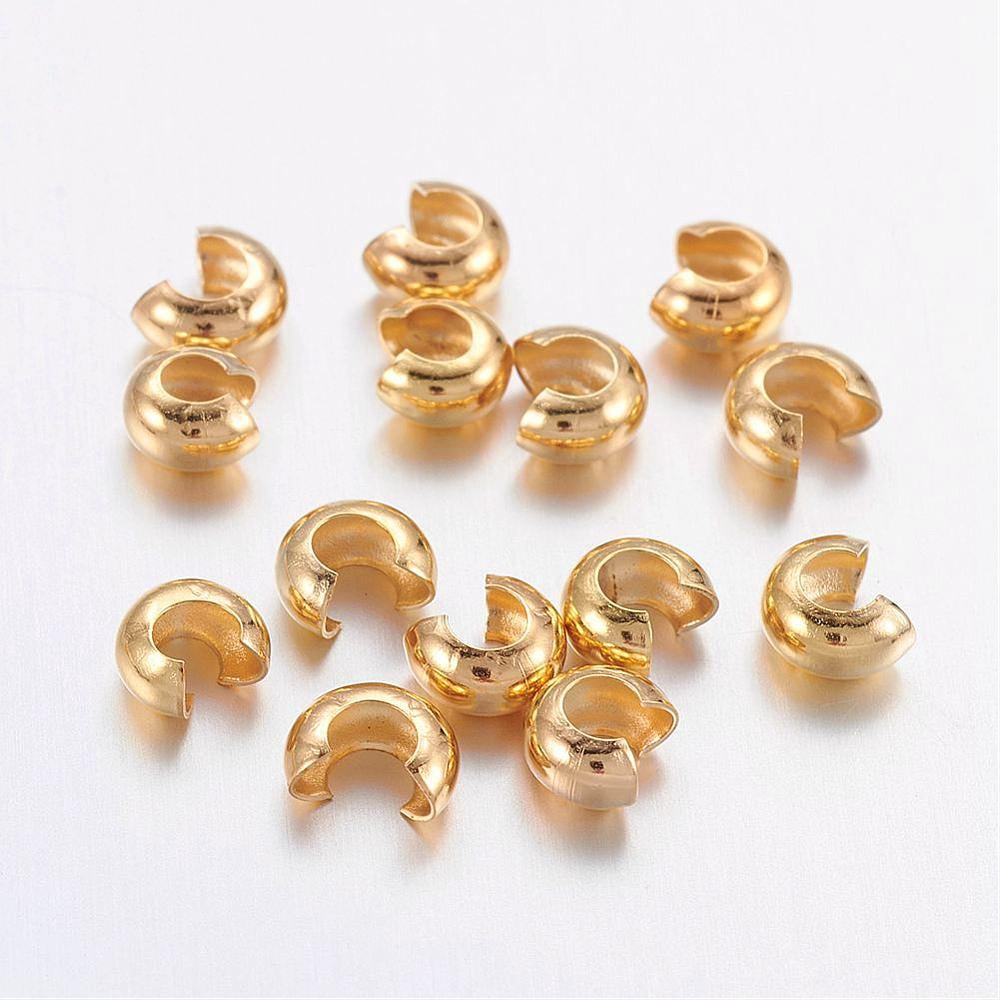 Brass Crimp Beads Covers Nickel Free Golden Color Size: About 4mm In Diameter Hole: 1.5~1.8mm for DIY