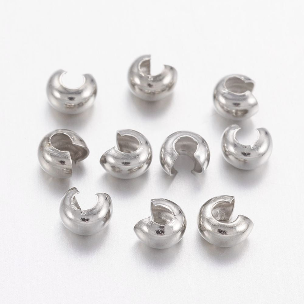 Brass Crimp Beads Covers Nickel Free Platinum Color Size: 5mm In Diameter Hole: 1.5~1.8mm diy