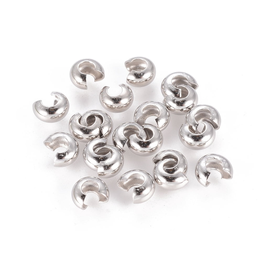 Brass Crimp Beads Covers Nickel Free Platinum Color Size: About 4mm In Diameter Hole: 1.5~1.8mm
