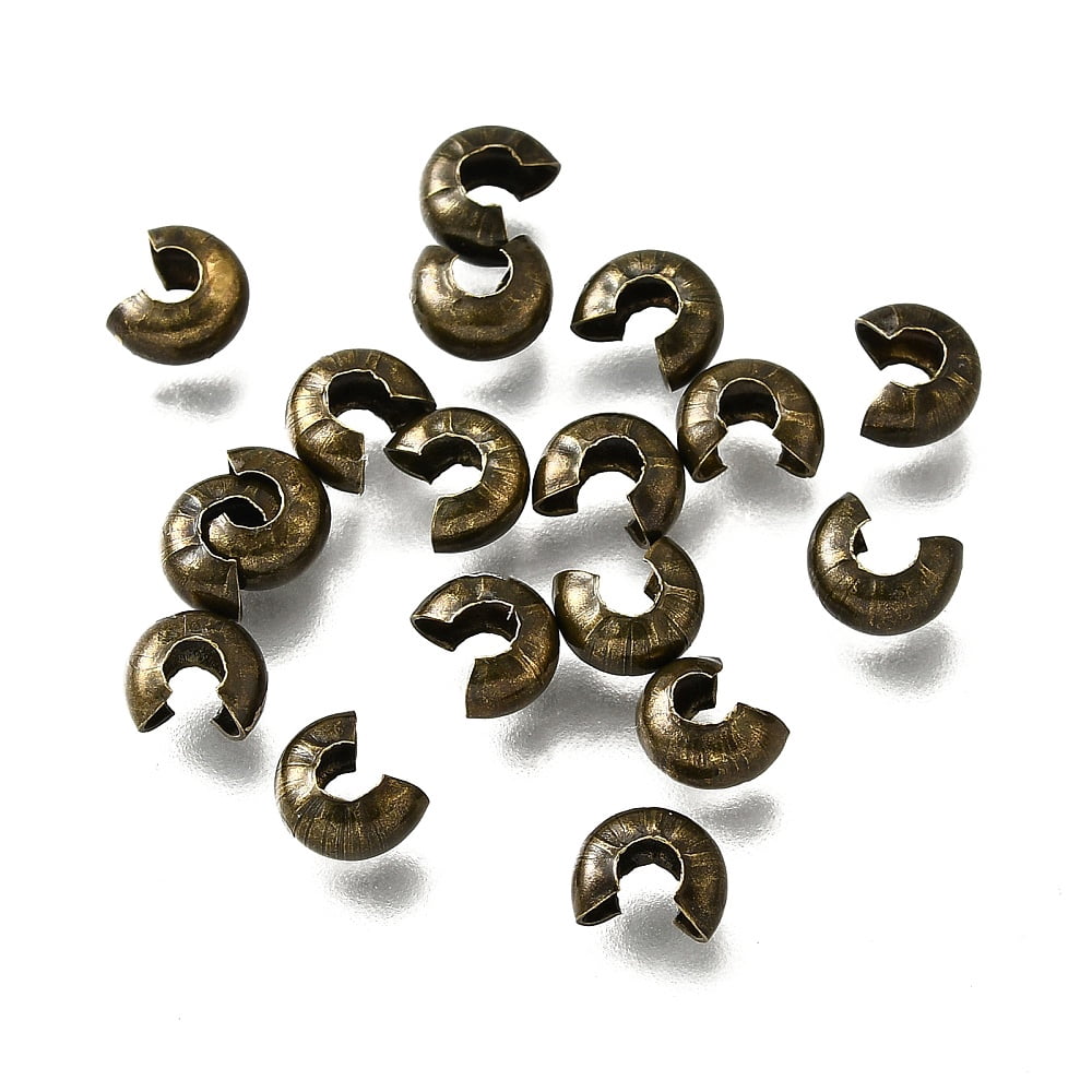 Brass Crimp Beads Covers Nickel Free Ringent Round Bronze Color 4mm In Diameter 3mm Thick Hole: 1.5mm