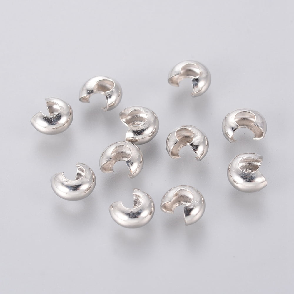Brass Crimp Beads Covers Nickel Free Ringent Round Platinum Color About 4mm In Diameter 3mm Thick Hole: 1.5mm DIY