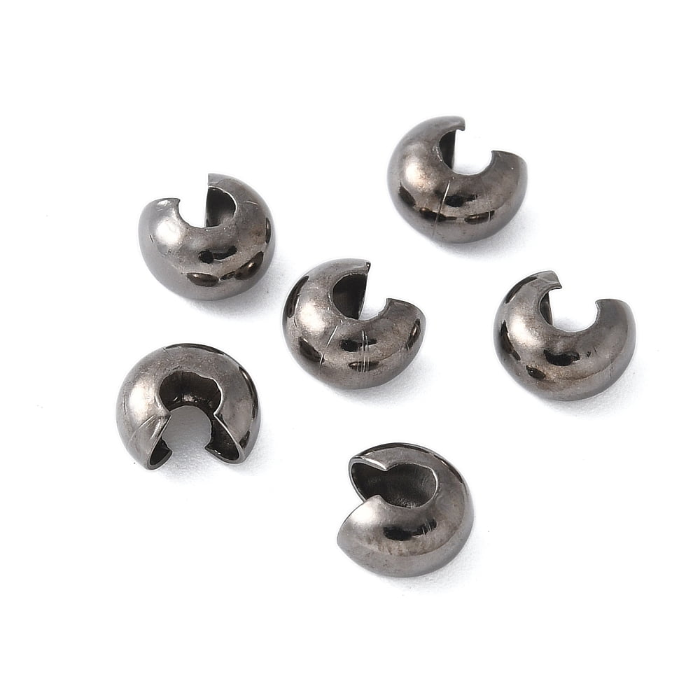 Brass Crimp Beads Covers Nickel Free Round Gunmetal About 5mm In Diameter 4mm Thick Hole: 2mm DIY